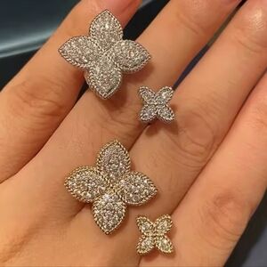 NEW Gold Or Silver Crystal 4-Leaf Clover Ring - OS